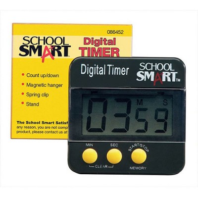 School Smart Count Up and Count Down Big Digit Timer, 2.5" x 2.5", Black   563282809